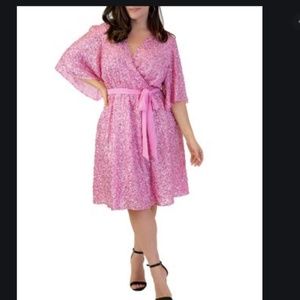 Maree pour toi 18 sequin faux wrap dress pink